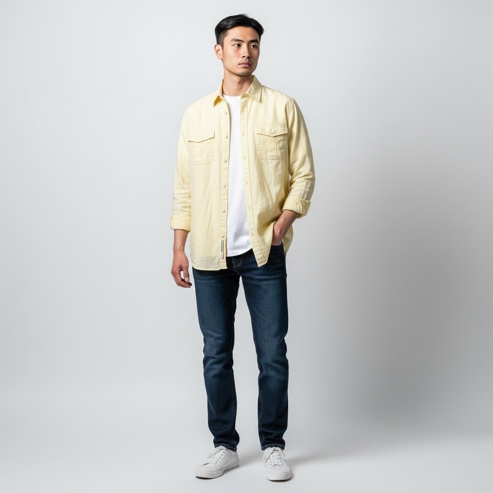 Old Navy Button Down Shirt M Yellow Linen Cotton Blend Breathable Pastel Coastal